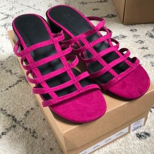 UO Pink Lattice Suede Mules